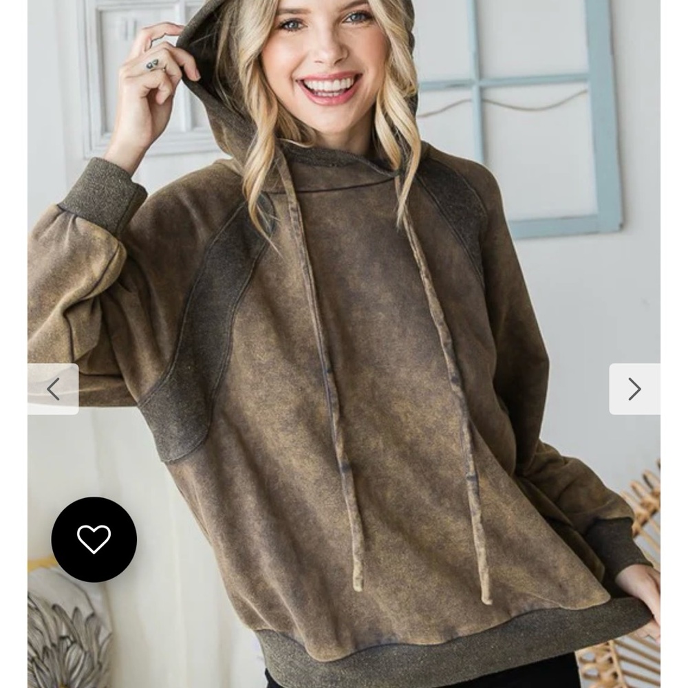 Oil & Hali Washed Raglan Hooded Pullover‎ Sweatshirt Womens Small Green Boho